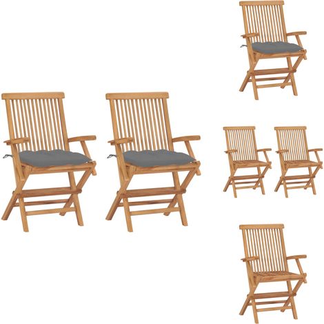 Chaises de jardin avec coussins gris lot de 2 Bois teck massif - Chaise De Jardin - Mobilier De Jardin - Fauteuil De Jardin - Terrasse - Jardin (1/5)