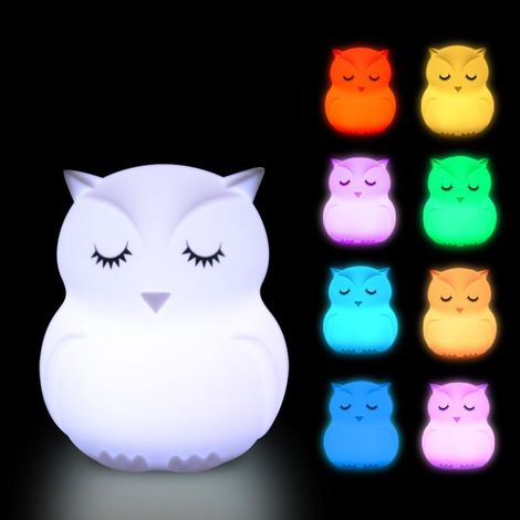 Veilleuse Enfant Chambre Lampe Veilleuse Bebe Veilleuse Hibou Multicolore Rechargeable LED Veilleuse 8 Couleurs Veilleuse Bébé (Télécommande + Tactile Dimm) [Classe énergétique A++] (1/5)