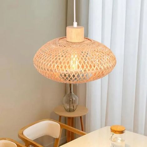 Rétro Lampe Suspension Industrielle,Lustre Plafonnier Abat-jour en Bambou Design Cage Ovale Style Bohème pour Salon Chambre (1/5)