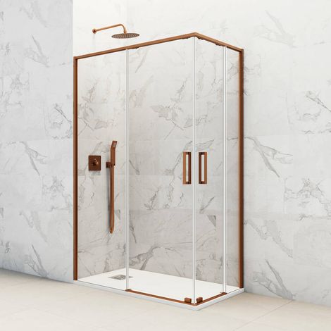 GME TWENTY Mampara Angular Ducha 2F+2C Cobre Transparente - Medida: 100x90 cm - ref: TWAV10090CB (1/2)