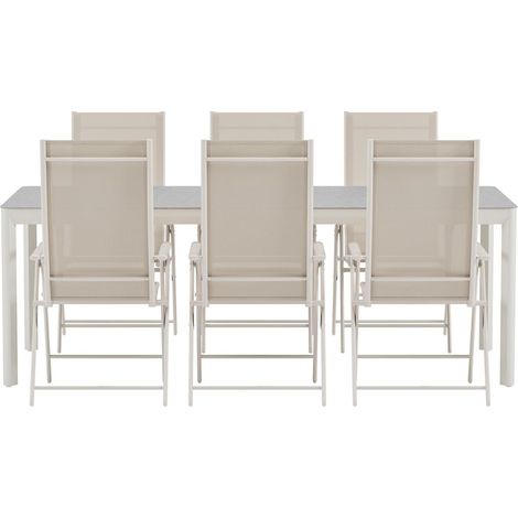 Lino Gartenset Tisch 100x220 cm beige 6 Stühle beige. (1/4)