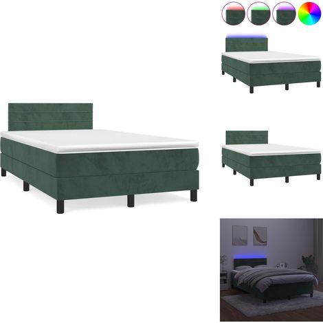 Sommier à lattes de lit avec matelas LED vert foncé 120x190 cm - Lit Plateforme - Lit Design - Lit Velours - Lit Avec Éclairage Led - Sommier Tapissier (1/5)