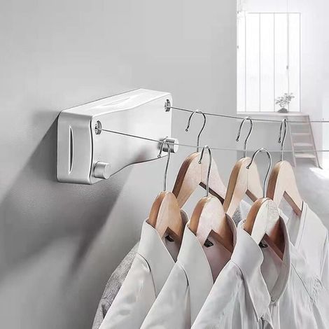 5,2 m lange, einziehbare Wäscheleine mit Doppelseil, Wandmontage, ausziehbar, für Schlafzimmer, Badezimmer, Balkon und Garten (Silber) (1/4)