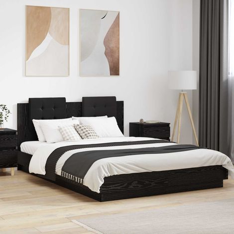 vidaXL Cadre de lit avec tête de lit Chêne noir 160 x 200 cm