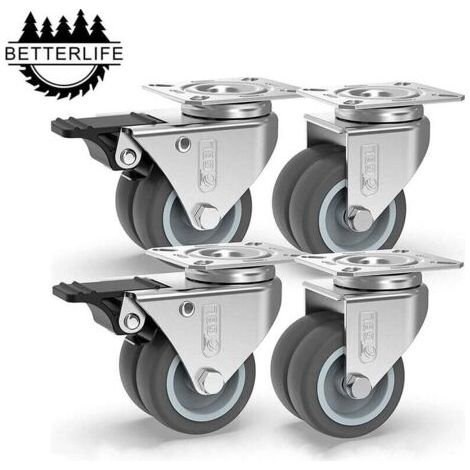 4 Roulettes pour Meubles 400KG , Roulettes Pivotantes 50mm Avec Frein et Sans Frein, Roues Plaques Industrielles Transport