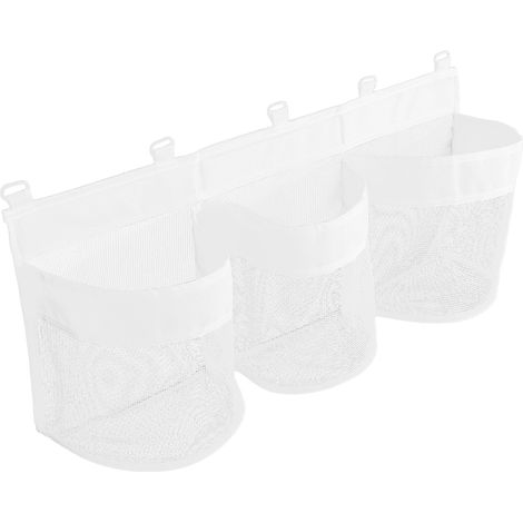 Panier de rangement pour jouets de bain, panier de douche en filet, support d'angle à suspendre, avec 2 crochets adhésifs, idéal pour les enfants et les tout-petits. Taille moyenne, blanc.
