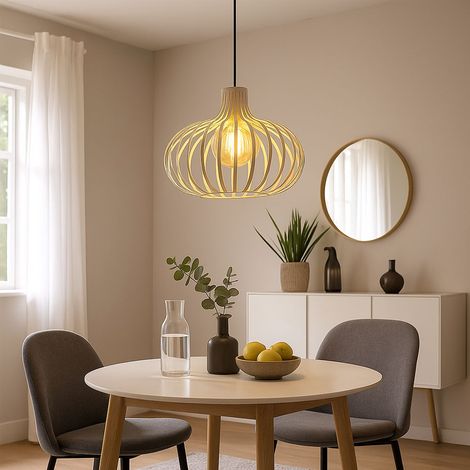 Hängeleuchte cremefarben Pendelleuchte sandfarben Hängelampe Retro Metallstäbe, E27 Fassung, DxH 40x150 cm
