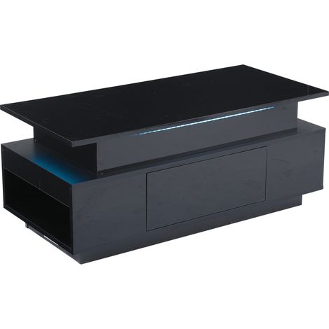 Tavolino elevabile con LED, vano nascosto e cassetto, 96 x 45 x 40 cm, nero (1/5)