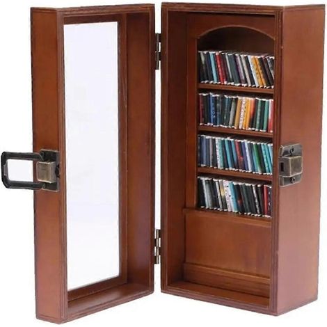Statue miniature en bois faite à la main représentant une bibliothèque avec 80 livres. (1/5)