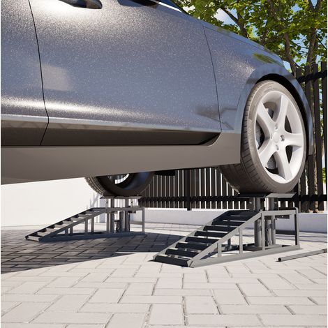 Set di 2 rampe auto regolabili 114x33x29,7 cm in acciaio grigio - MEUBLIV (1/5)