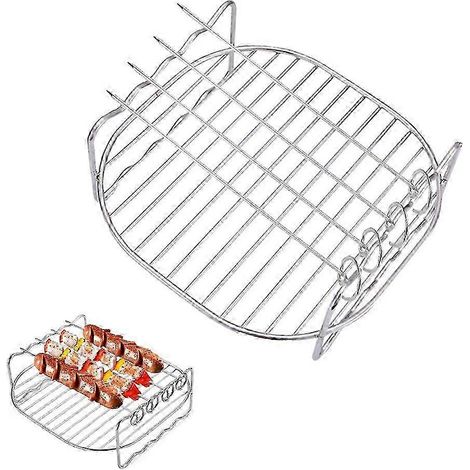 Cette friteuse à air multifonctionnelle est équipée d'une grille à double couche et d'accessoires pour 4 brochettes. Elle possède une cuve de cuisson en acier inoxydable de 17,3 cm (6,8 pouces). (1/5)