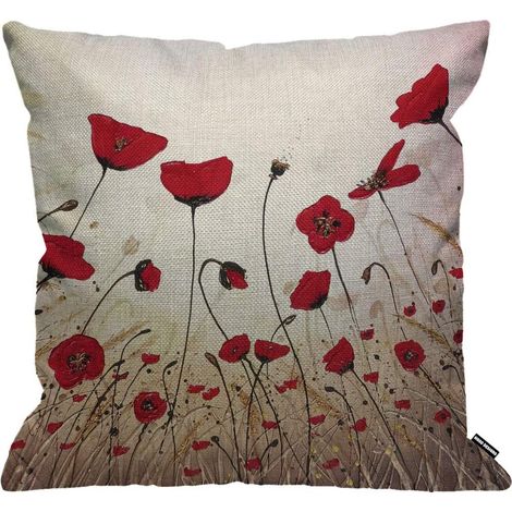 JSSEVN - Set of 3 cushion covers with beautiful red flowers, decorative pillowcases for men/women, living room, bedroom, sofa, chair, 45 x 45cm (1/5)