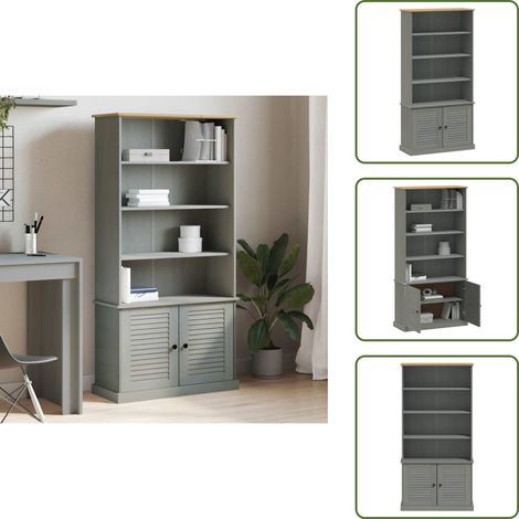 Bibliothèque VIGO gris 85x35x170 cm bois massif de pin - Bibliothèque - Meuble De Rangement - Étagère - Bibliothéque Design - Bibliothèque Rustique (1/5)