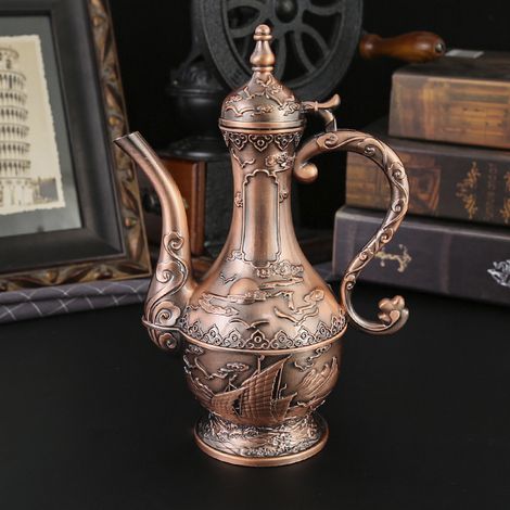 (Flacon à vin antique en bronze rouge) Coffret flacon à vin en métal avec verres à vin blanc (verre individuel)