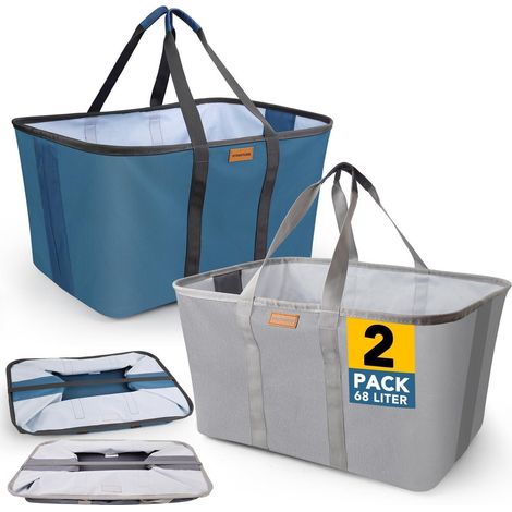 Faltbarer Wäschekorb 2er Set, 68L, extra flach, abwischbar, blau/grau (1/5)