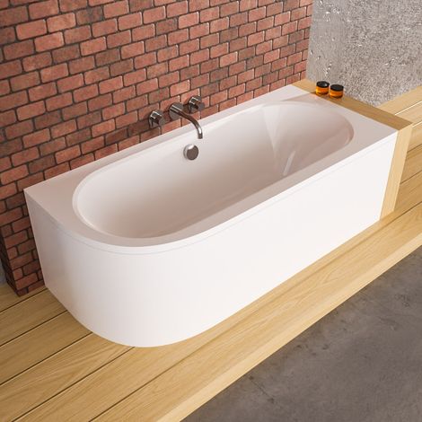 ECOLAM Badewanne 170 x 75 cm RECHTS Avita Eckbadewanne für Zwei + Schürze raumsparende Wanne Komplettset Mittelablauf Acrylwanne Ablaufgarnitur Füße Silikon