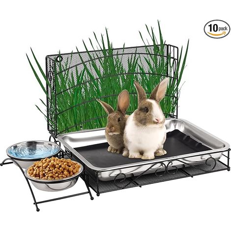 Rabbit Hay Feeder, Rabbit Hay Feeder with Waterproof Mat and Water Bowl for Small Animals, Rabbits, Hamsters, Food Dispenser (1/5)