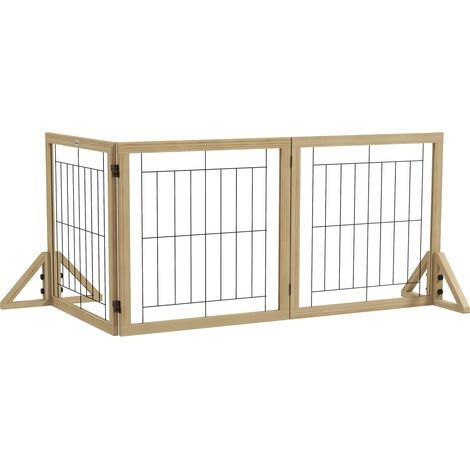 PawHut Cancelletto per Cani Pieghevole con 3 Pannelli 210x70 cm Legno Naturale