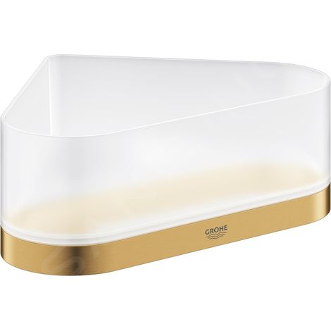 Grohe – Panier d'angle avec support – Métal et plastique – Finition brossée or brillant – Fixations dissimulées – Dimensions 16x16x8 cm – 41038GN0 (1/3)