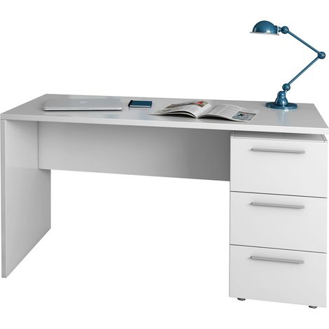 Habitdesign Modèle Stylus Table de bureau 3 tiroirs, finition blanche « Artik », dimensions : 138 x 60 x 74 cm (largeur x profondeur x hauteur) (1/4)
