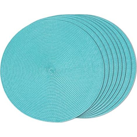 Lot de 8 sets de table ronds tressés pour tables de salle à manger, lavables, antidérapants, 38,1 cm (turquoise, 8 pièces)