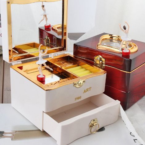 Boîte à bijoux musicale, boîte à musique classique avec tiroir coulissant et boîte à musique rotative représentant une ballerine, boîte de rangement pour bijoux (1/5)