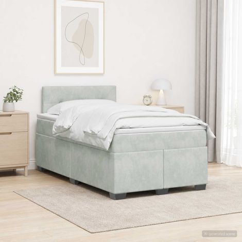 Cama con Base Tapizada, Colchón y Luz LED Gris Claro (1/5)