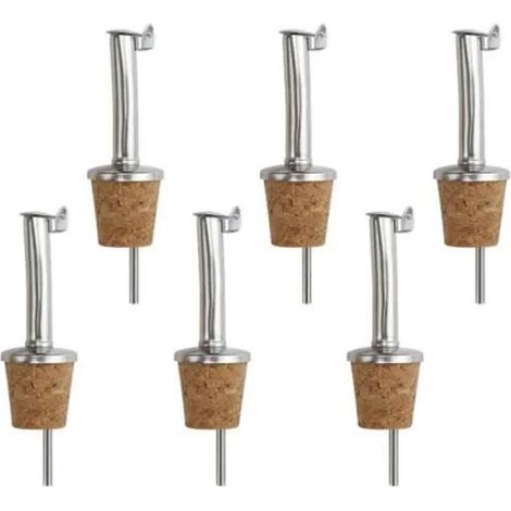 6 Pièces Bec Verseur Huile d\'olive, Inox Bec Verseur Vin,avec Clapet, avec Tube d\'air, Bouchon en Liège, Bec Verseur Alcool,Convient