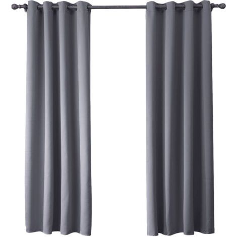 Rideau Salon Occultant   Isolant Thermique Rideaux à Oeillets Solid Lourd Décoration de Fenêtre pour Chambre, Bloquer Lumineux & Froid Prêt à Poser, L 132 x H 160 cm, Gris, 2 Panneau