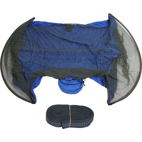 Hamac de Camping Double Léger avec Moustiquaire Intégrée en Nylon 210T Robuste et Portable pour Randonnée et Voyage en Plein Air Bleu (1/5)