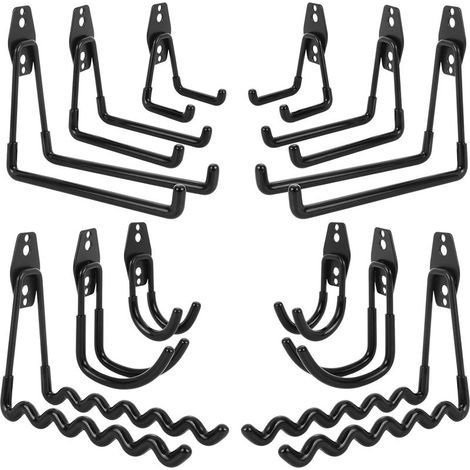 12Pcs Crochet Rangement Garage, Crochet Garage Avec Revêtement Anti-Dérapant, Crochets Muraux Incluant Crochet Vague, Crochet J, Crochet Carré, Pour Outils Êlectriques, Vélos -Noir (1/5)