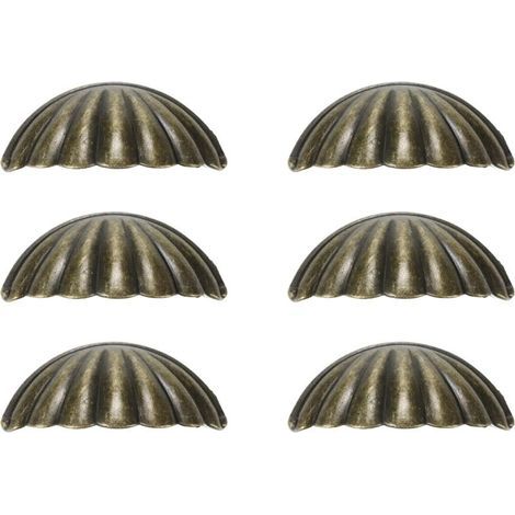 Set aus 6 antiken, muschelförmigen Türgriffen aus Bronze mit 6,35 cm (2,5 Zoll) großen Mittellöchern. (1/5)