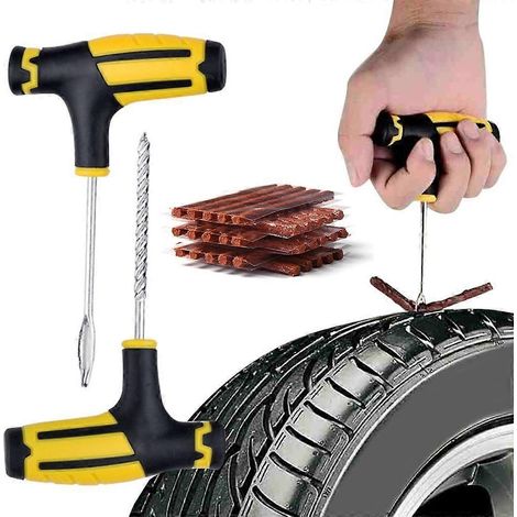 Kit de réparation de crevaison pour pneus de voiture et moto, outil de réparation pour pneus tubeless et crevés (1/4)