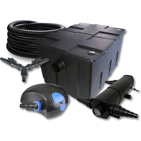 SunSun Komplettset: CBF-550 Teichfilter bis 60000 L Teichfilteranlage Durchlauffilter, CTF-12000 Teichpumpe 12000l/h 100W, CUV-236 Teichklärer UVC Klärer mit 36W, 25m Teichschlauch 25 mm, Y-Verteiler