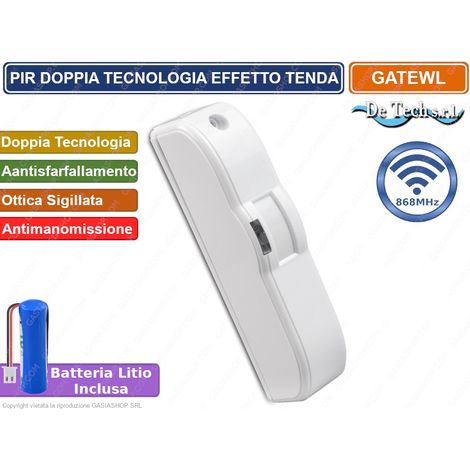 PIR SENSORE RIVELATORE DOPPIA TECNOLOGIA EFFETTO A TENDA ANTISFARFALLAMENTO WIRELESS 868MHZ