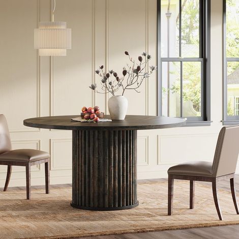 Tribesigns Tavolo da pranzo rotondo da 120 cm per 4 – 6 persone, moderno tavolo da cucina in MDF scanalato + base in metallo, robusto mobile rotondo per sala da pranzo, nero marrone