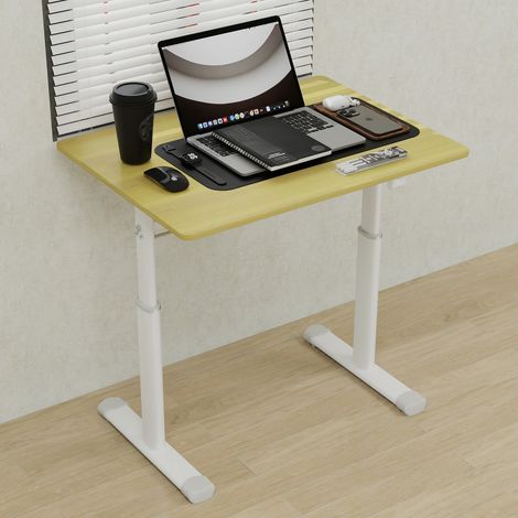 REDOM Table d'appoint 80x60x90 cm hauteur réglable plateau en couleur naturel structure en métal blanc (1/5)