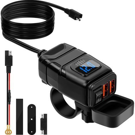 Dual USB QC 3.0 Motorcycle Charger with Switch, Voltmeter, LED, IP66 Waterproof, for 12V and 24V (1/5)