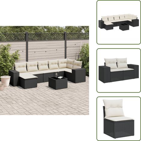 Salon de jardin 8 pcs avec coussins noir résine tressée - Salon De Jardin - Meuble De Jardin - Set Salon De Jardin - Résine Tressée - Rotin Synthétique (1/5)