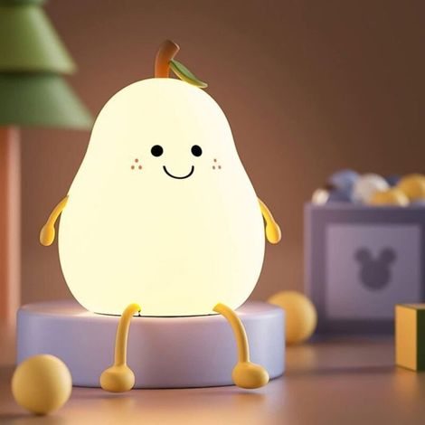 Forme Poire Créative Veilleuse Enfant avec Fonction Minuterie, 7 Couleurs Lumière LED Veilleuse Enfant, Rechargeable Avec de USB, (1/4)