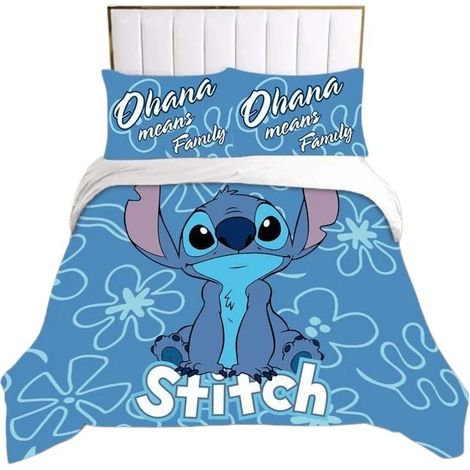 Parure de lit enfant bleue à motifs de dessins animés, 140 x 200 cm, en microfibre, avec 2 taies d'oreiller. Taille : 140 x 200 cm. (1/5)