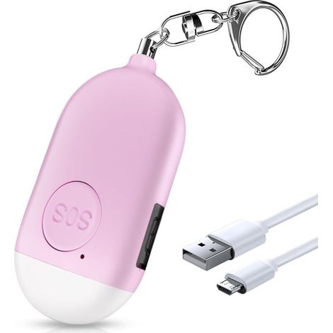 1 alarme personnelle, sirène rechargeable, sirène d'autodéfense 130 dB avec lampe de poche LED d'urgence, étanchéité IP44, 2 modes d'alarme, rose (1/5)