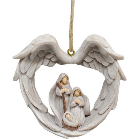 Crèche ailée à suspendre - Ornement en résine représentant la naissance de Jésus et la Sainte Famille - Décoration pour sapin de Noël (1/4)