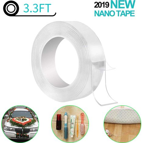 Ruban Nano Gel Double Face Réutilisable et Lavable 1m x 30mm pour Fixation Carpet Photos Posters Décoration Maison Bureau Vitre Voiture [Ruban double face] + [Nano Gel] + [1mx30mm] + Réutilisable Lava (1/4)