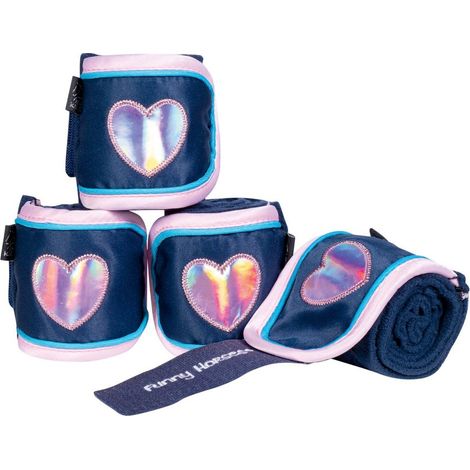 Set 4 Fasce in pile antipilling per cavalli pony e shetty modello Funny Horses: 150 cm, blu scuro 6900 (1/3)