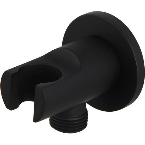 Coude de raccordement mural avec support de douche - noir mat - raccord de tuyau en laiton avec support mural pour pommeau de douche G 1/2". (1/5)