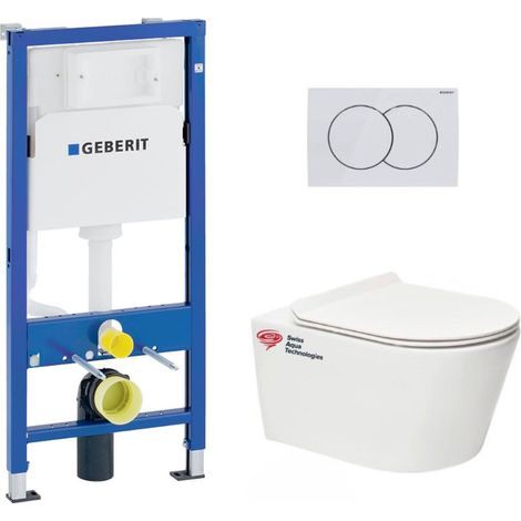 Pack Bati-support Geberit 112cm + WC sans bride Swiss Aqua Technologies Brevis + Abattant ultra-fin