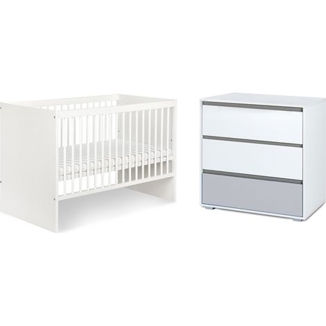 Lit bébé et commode à langer LittleSky by Klups Dalia - Blanc