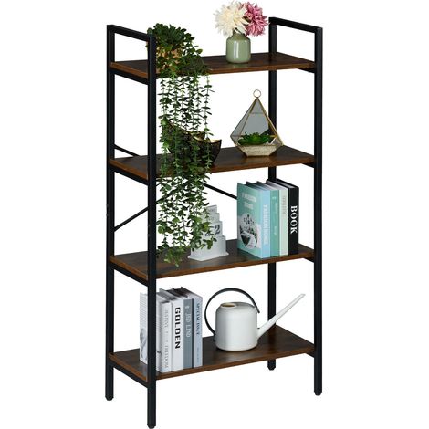 Estantería de pared industrial de 3 estantes 92 x 60 x 32 cm para libros plantas diseño de interior de hierro negro 130017395 (1/4)