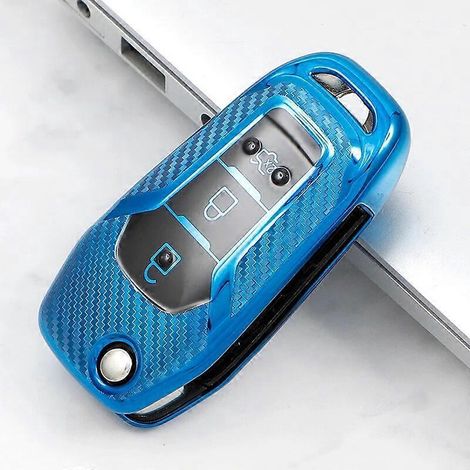 TPU-Schlüsselhülle mit Carbonmuster für Ford Fusion, Fiesta, Escort, Mondeo, Everest, Ranger (2019), S-Max, Kuga 2, Focus MK3, Ecosport – Blau